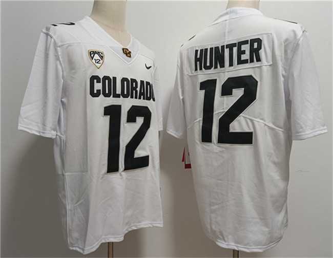 Mens Colorado Buffaloes #12 Travis Hunter White With PAC-12 Patch Stitched Football Jersey->colorado buffaloes->NCAA Jersey